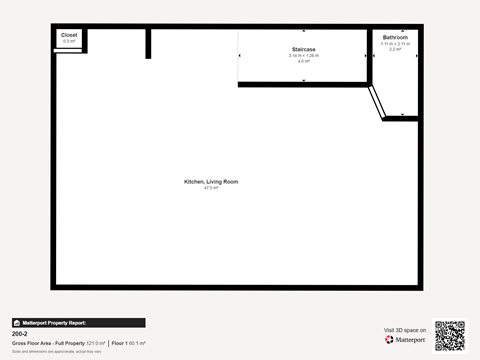 Floor plan for 2 beds, 1.5 baths, 1250 sqft